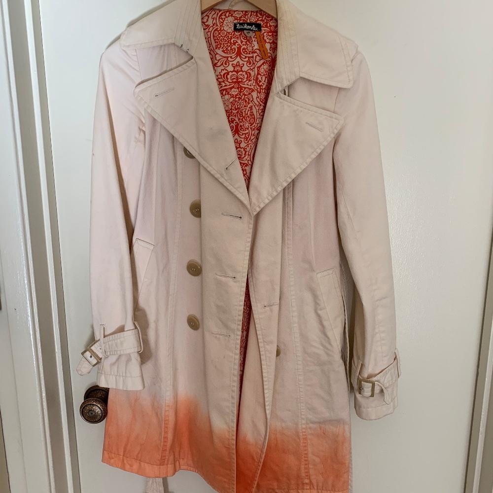 Orange Dipped Beige Trench Coat Size2